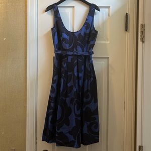 J.Crew fit and flare blue belted dress